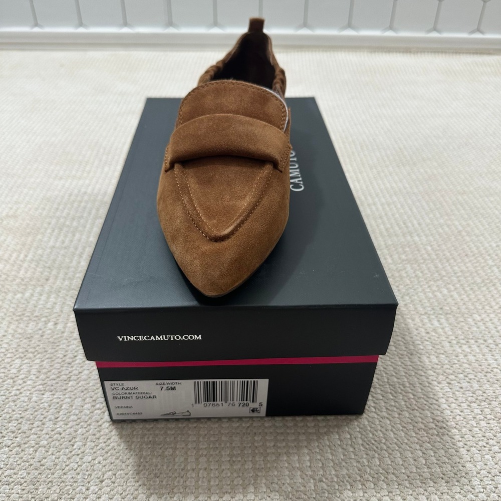 Vince Camuto Azur Burnt Sugar Suede Pointed Toe Loafers Flats Mens 7.5M NEW